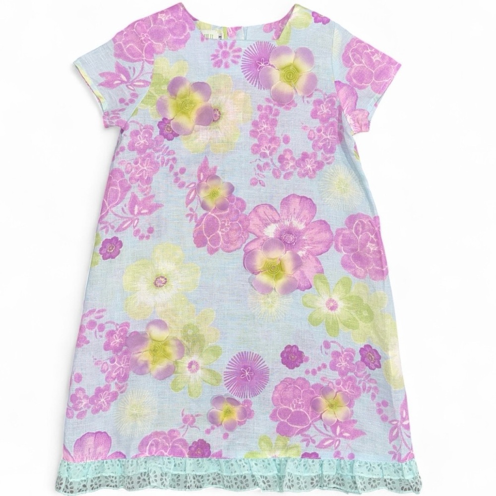 Vintage Baby Lulu Girls Linen Floral Dress Sz 6X Spring Summer Special Occasion